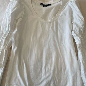 French Connection White Puff Sleeve Ruched Blouse